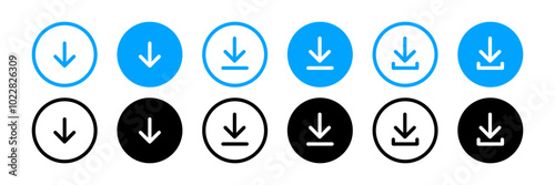 Vektor Download herunterladen speichern Icons Schaltfläche schwarz blau im Kreis