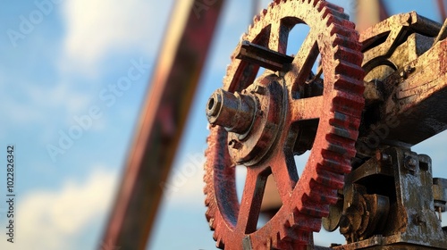 Colorful Gear in Industrial Setting Against Blue Sky