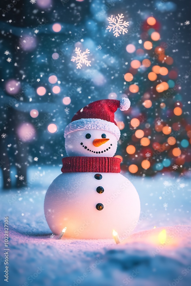 New Year's plot with a Snowman, large snowflakes, a Christmas : Generative AI New Year's plot with a Snowman, large snowflakes, a Christmas : Generative AI
