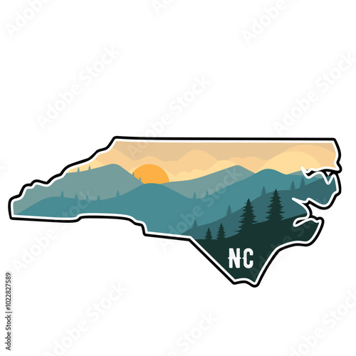 North Carolina Nature Illustration – Scenic Mountain Sunrise Silhouette
