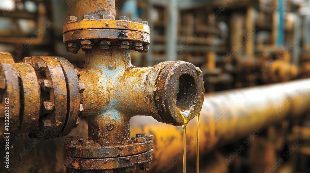 Rusty Pipe with Leaking Valve in Industrial Setting Rusty Pipe with Leaking Valve in Industrial Setting