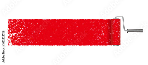 Abstract Red Grunge Texture Background With A Paint Roller Isolated On A White Background. Vector Illustration.