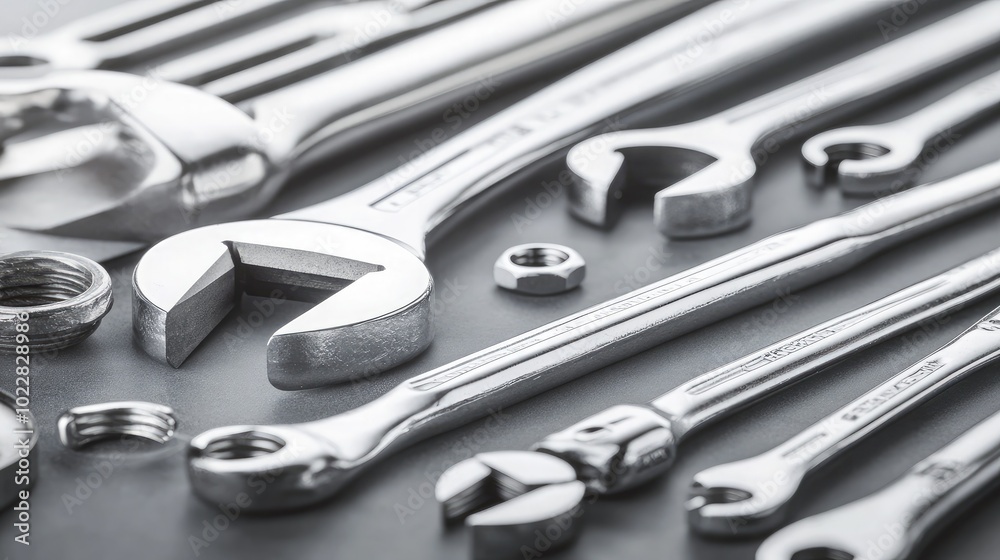 Fototapeta premium Collection of Various Metal Tools on Dark Surface