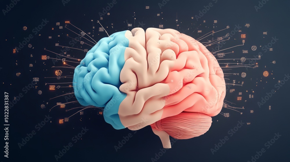 Visualizing artificial intelligence and neural networks through a 3d model of the human brain with data flowing into it