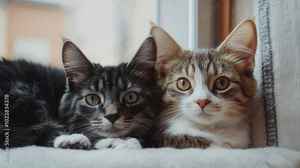 Dog and cat together looking at camera Isolated on white : Generative AI Dog and cat together looking at camera Isolated on white : Generative AI