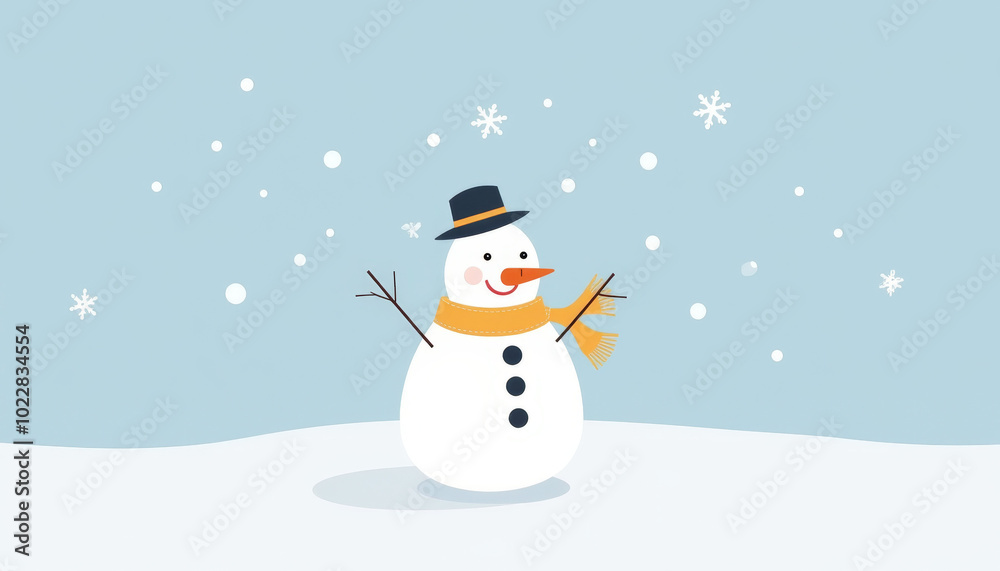 Cute Snowman Illustration in a Snowy Landscape Cute Snowman Illustration in a Snowy Landscape