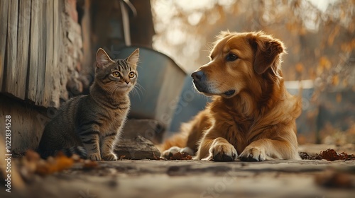 Wallpaper Mural Cat and dog in a friendly pose : Generative AI Torontodigital.ca