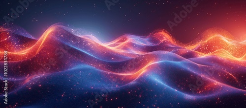 Neon Wave Abstract Background with Glowing Curved Lines in Blue and Purple Gradient