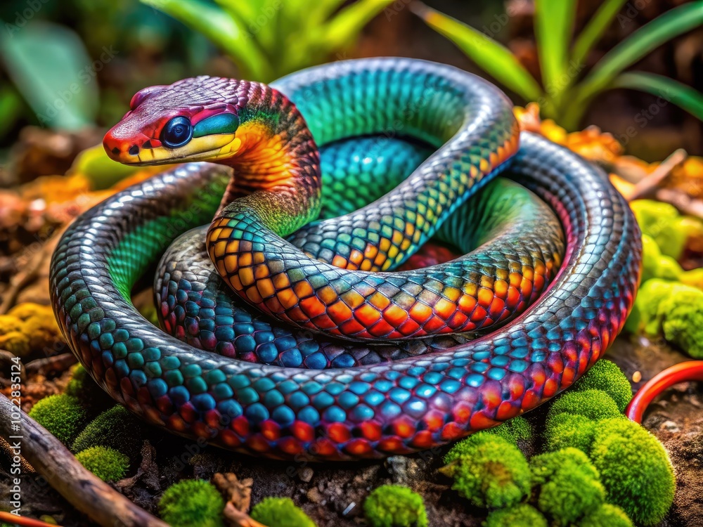 Unique Amphisbaena with Distinctive Features Curled on Ground in Natural Habitat of Tropical Forest Unique Amphisbaena with Distinctive Features Curled on Ground in Natural Habitat of Tropical Forest