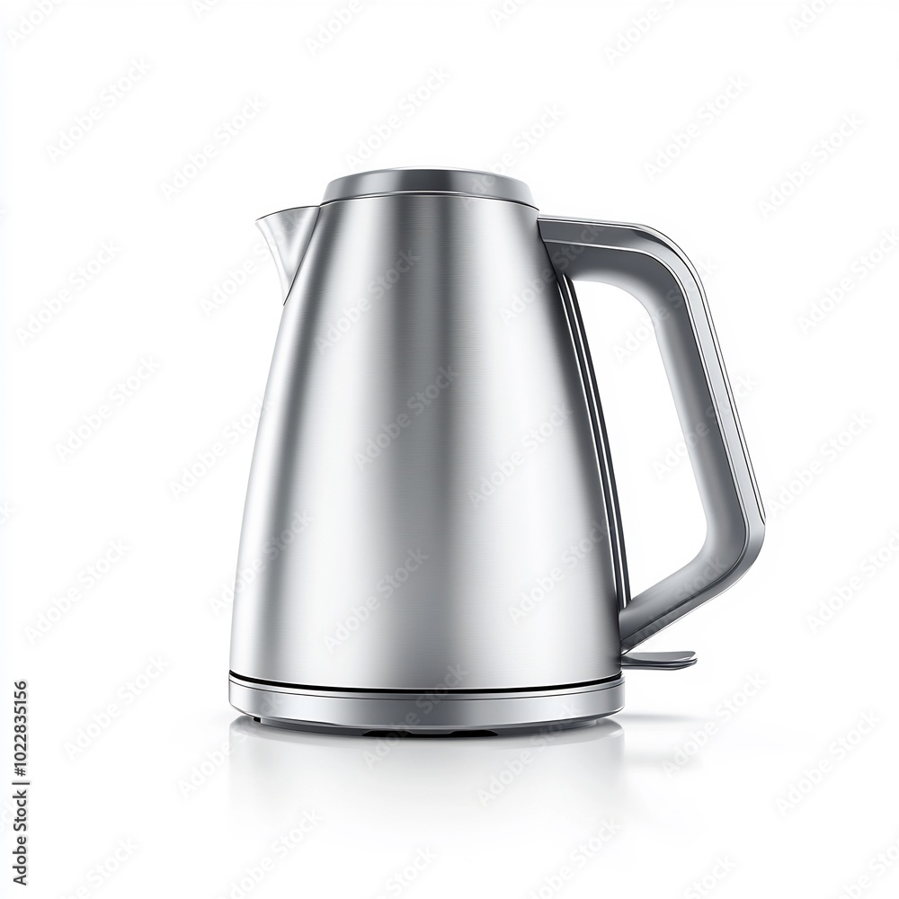 A modern electric kettle on a white background, sleek design with a stainless steel finish. A modern electric kettle on a white background, sleek design with a stainless steel finish.
