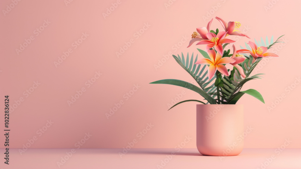 Pink Flower in a Pot on a Pink Background