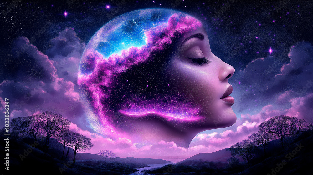 Naklejka premium Woman with Cosmic Glow and Moisturizing Face Soap