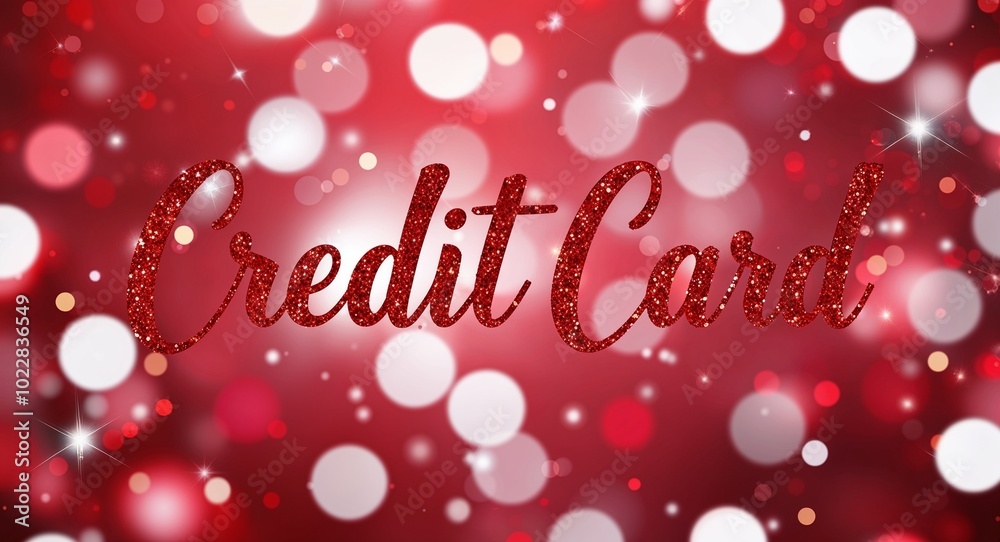 Credit card calligraphic lettering on red bokeh glitter festive sparkles background Credit card calligraphic lettering on red bokeh glitter festive sparkles background