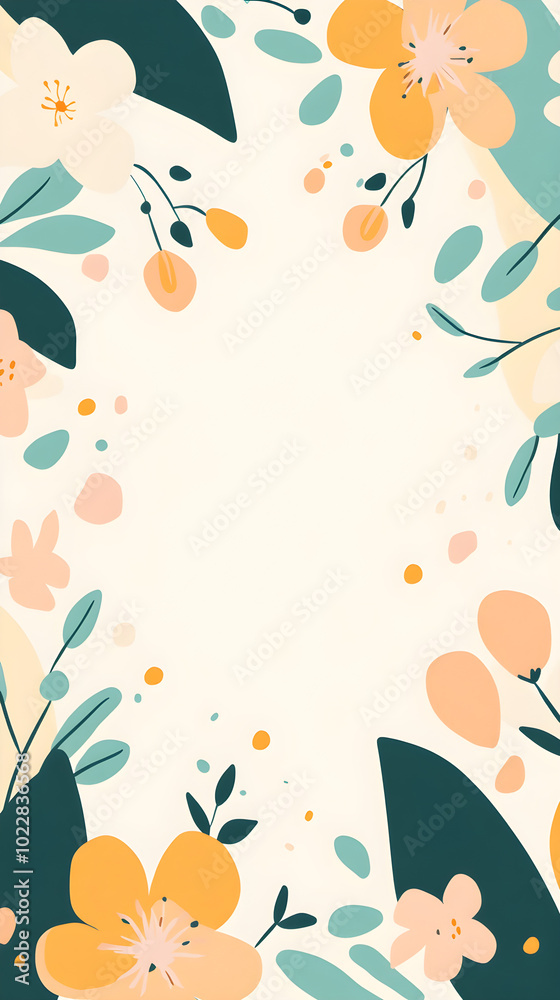 Minimalistic spring poster with soft pastel flowers and leaves creating a fresh and cheerful ambiance perfect for seasonal decor or invitations Minimalistic spring poster with soft pastel flowers and leaves creating a fresh and cheerful ambiance perfect for seasonal decor or invitations