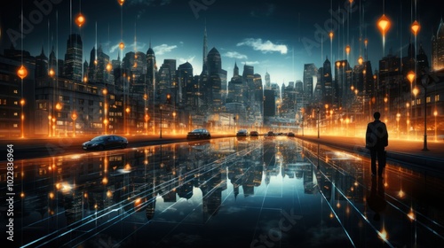 Futuristic Cityscape with Glowing Lights