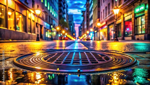 Urban Sewer System and Water Drainage Infrastructure with Pipes and Manholes in a City Environment