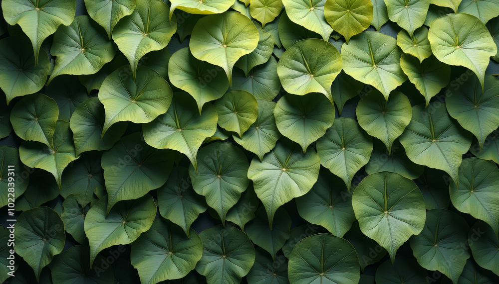 Fototapeta premium Green Heart-Shaped Leaves on a Wall