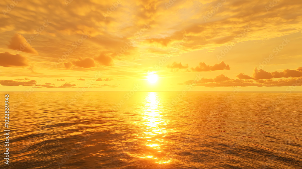Golden sunset over a calm ocean with clouds. Golden sunset over a calm ocean with clouds.