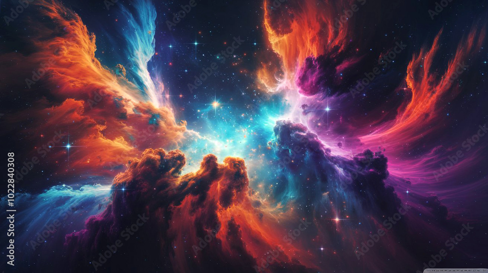 Fototapeta premium Colorful space galaxy cloud nebula. Stary night cosmos. Universe science astronomy. Supernova background wallpaper