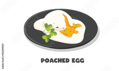 Poached egg vector. Egg dish clipart. Food vector. Breakfast food. Flat vector in cartoon style isolated on white background.