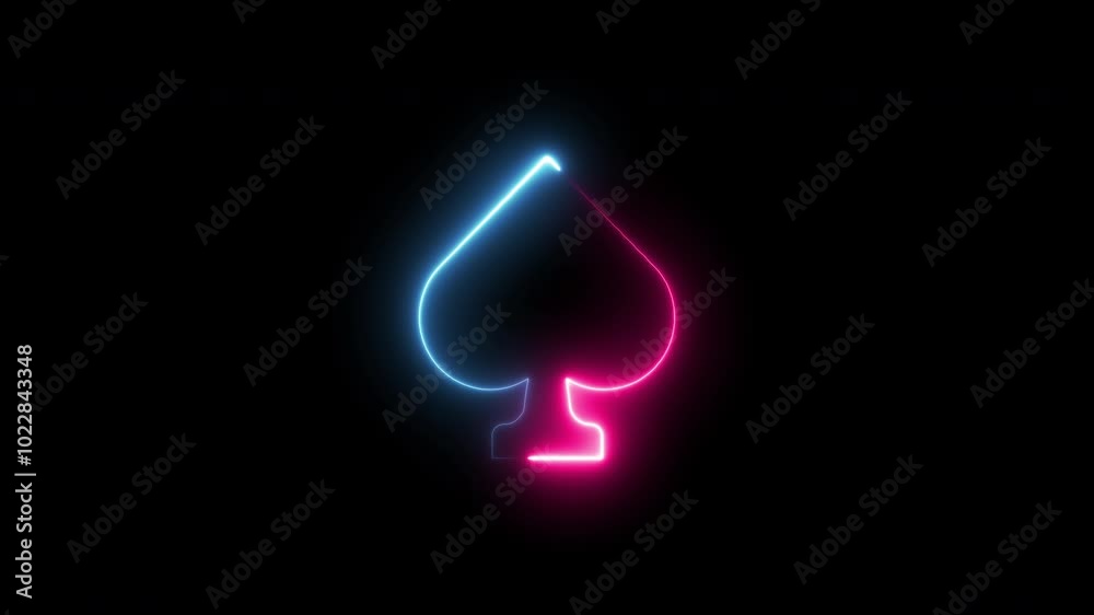 spade suit sign abstract neon animation. blue and pink color. seamless loop animation. spade suit sign abstract neon animation. blue and pink color. seamless loop animation.