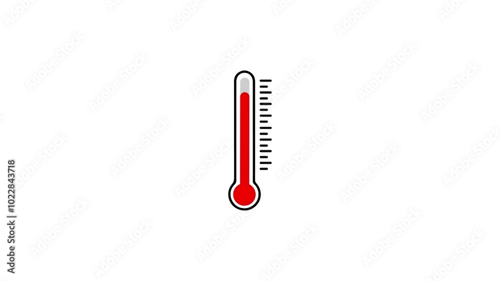 Classic glass thermometer temperature going up, extreme heat 4k animated.