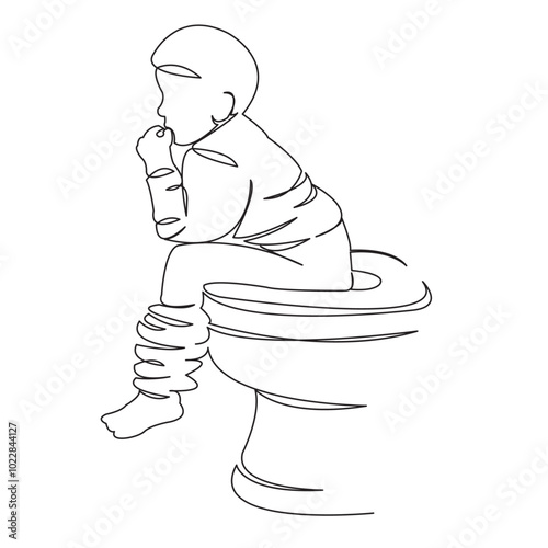 One continuous single drawing line art doodle toilet, boy, child, hygiene, childhood. Isolated flat illustration hand draw contour on a white background
