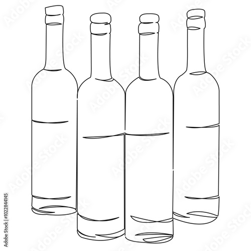 One continuous single drawing line art doodle bottle, beverage, food, liquid, alcohol. Isolated flat illustration hand draw contour on a white background
