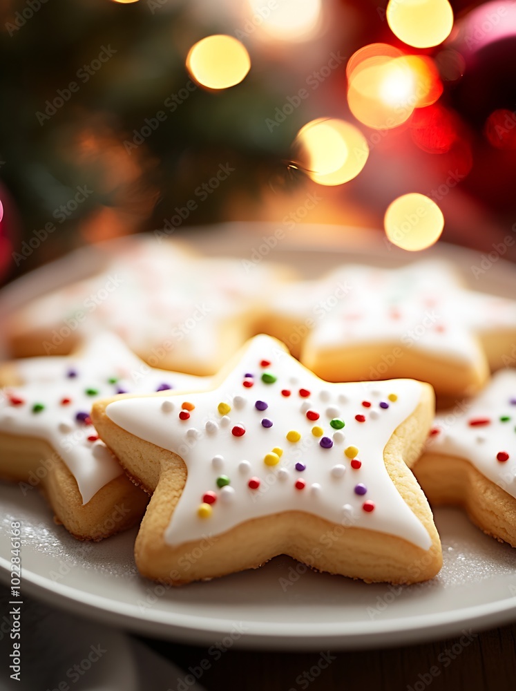 A plate of decorated sugar cookies in the shape of star : Generative AI