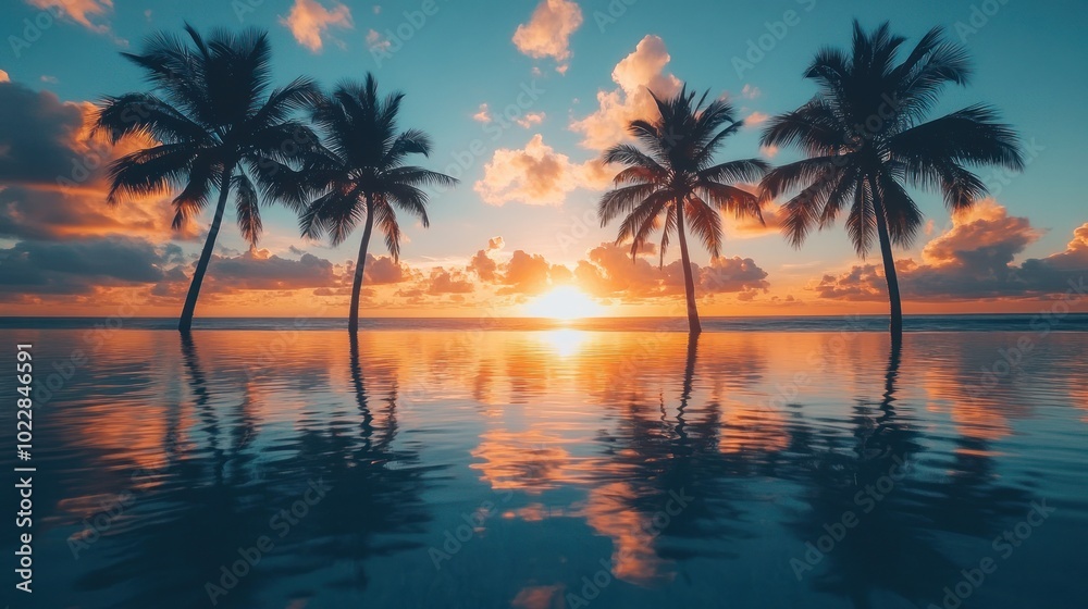Obraz premium Sunset Palms on a Tropical Beach