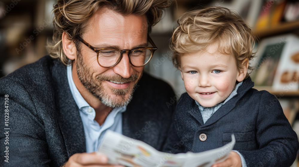 Un homme et son fils en train de lire Un homme et son fils en train de lire