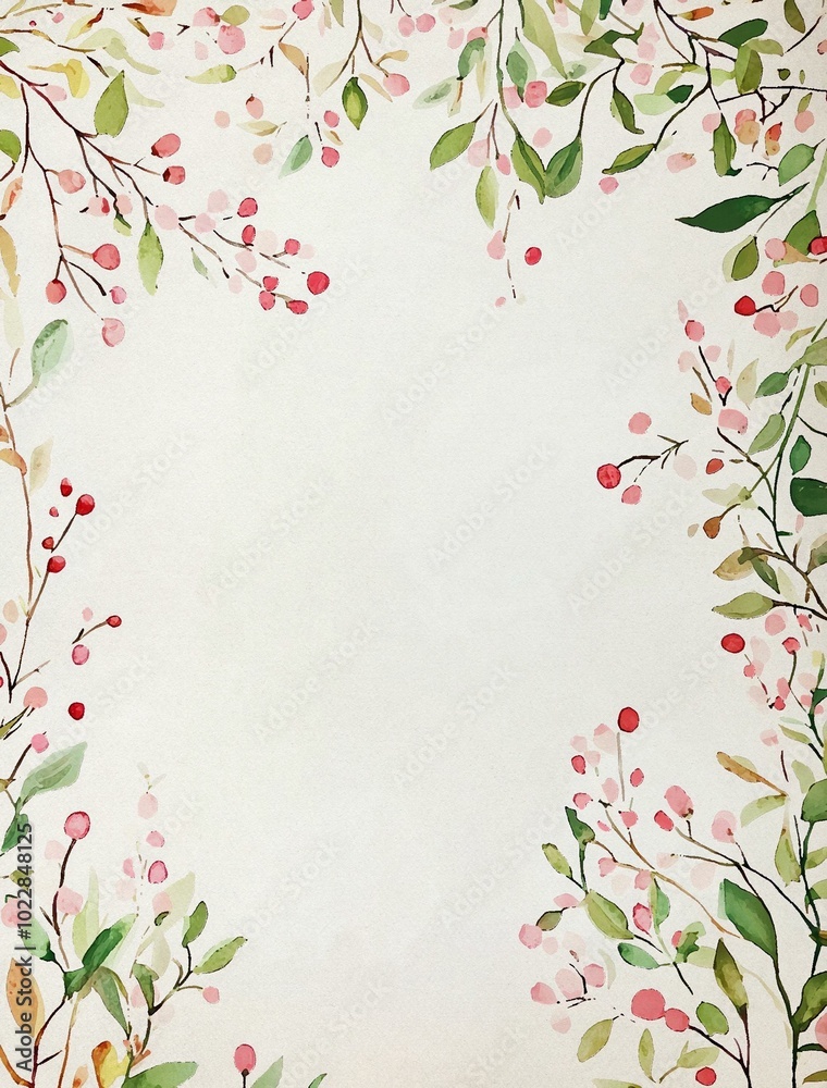 Pastel Pink and Green Wildflowers with Floral Vines Pastel Pink and Green Wildflowers with Floral Vines