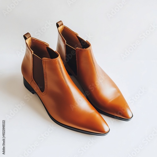 A pair of fashionable ankle boots placed on a clean white background photo