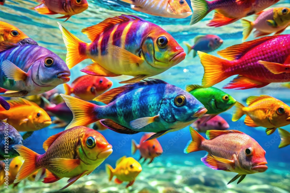 Fototapeta premium Vibrant African Fish Swimming in Clear Water, Showcasing Beautiful Colors and Unique Patterns