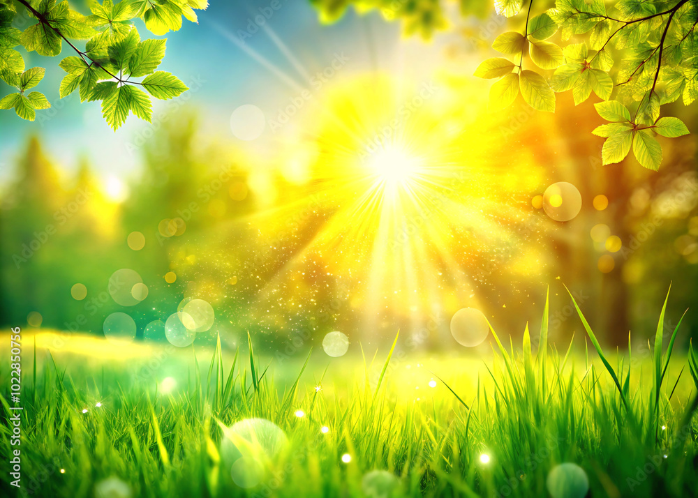 Obraz premium sun and grass. grass, spring, summer, nature, sky, sun, meadow, field, garden, light, vector, sunny, bokeh, landscape, design, sunlight, season, plant, leaf, bright, lawn, blur, day, color, flower