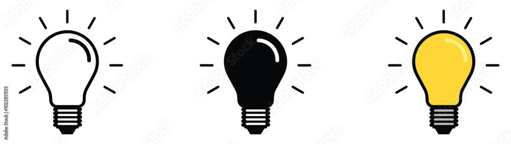 Light bulb icon set. Idea icon. Lamp concept. Light bulb, isolated in modern outline, flat, and colored design. Vector illustration Light bulb icon set. Idea icon. Lamp concept. Light bulb, isolated in modern outline, flat, and colored design. Vector illustration