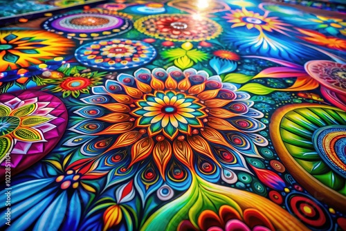 Vibrant Airbrush Art Featuring Abstract Designs and Colorful Patterns on a Smooth Canvas Surface