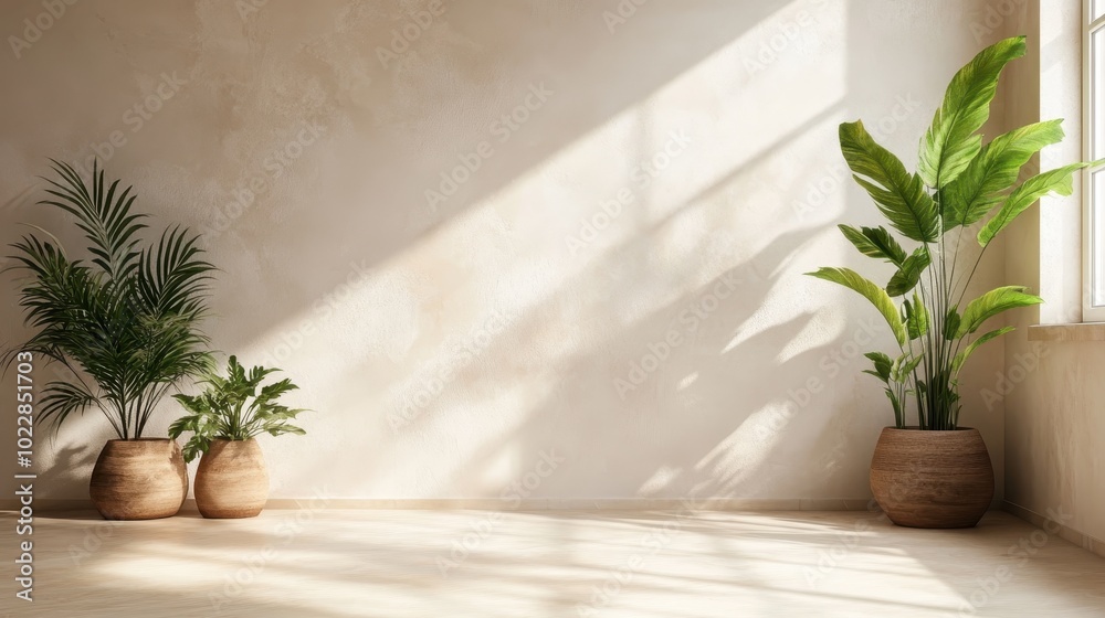 A serene room is illuminated by natural sunlight, with various potted plants creating a peaceful, balanced aesthetic that invites relaxation and mindfulness. A serene room is illuminated by natural sunlight, with various potted plants creating a peaceful, balanced aesthetic that invites relaxation and mindfulness.