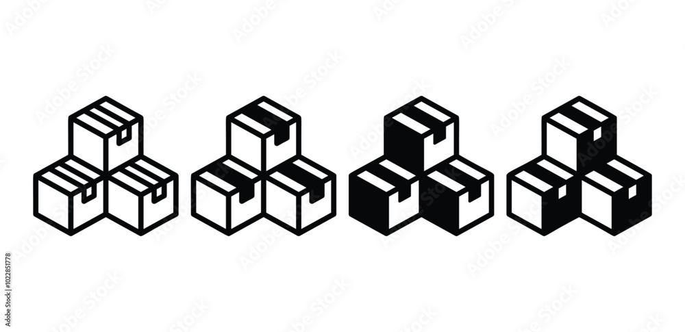 set of inventory 3 box icon symbol sign vector design simple flat black white color illustration collection set of inventory 3 box icon symbol sign vector design simple flat black white color illustration collection