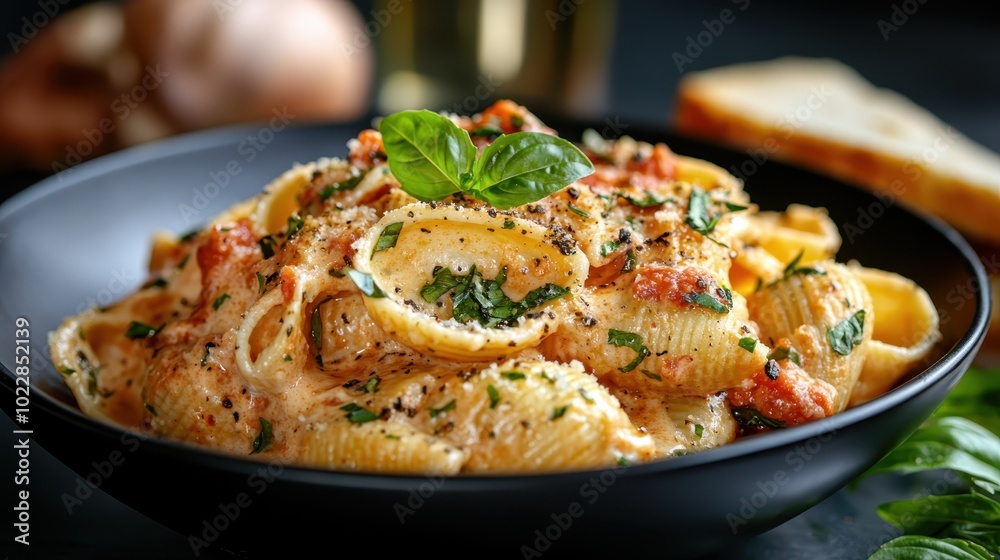 A sumptuous pasta bowl enriched with a creamy tomato and cheese mixture, garnished with herbs and cracked pepper, creating a perfect mix of taste and texture. A sumptuous pasta bowl enriched with a creamy tomato and cheese mixture, garnished with herbs and cracked pepper, creating a perfect mix of taste and texture.
