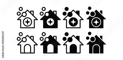 set of house cleaning icon symbol sign vector design illustration simple black white color collection