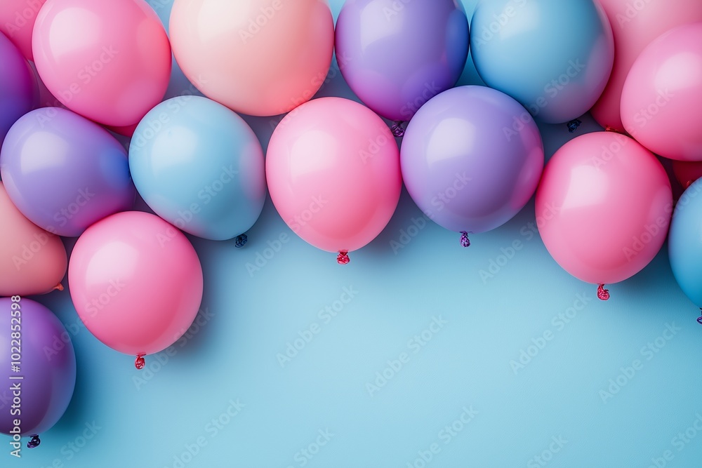 Row of colorful balloons, including pink and blue ones, are arranged in a line. Boss Day Frame Border with Pastel Color Background for Celebrating Leadership and Appreciation Row of colorful balloons, including pink and blue ones, are arranged in a line. Boss Day Frame Border with Pastel Color Background for Celebrating Leadership and Appreciation