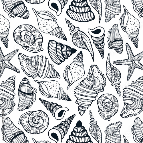 Bright vector background pattern with underwater marine life. Includes coral, seashells, and aquatic creatures. Perfect for kids designs, summer themes, and marine graphics.