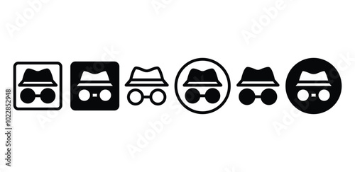 set of incognito icon symbol sign vector design black white color illustration isolated