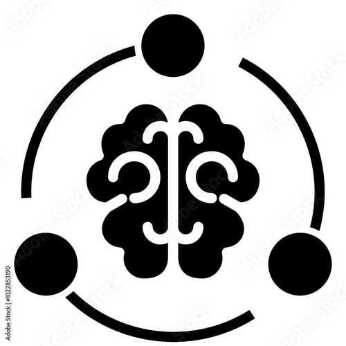 Brain Icon, Black And White Glyph Icon Symbol