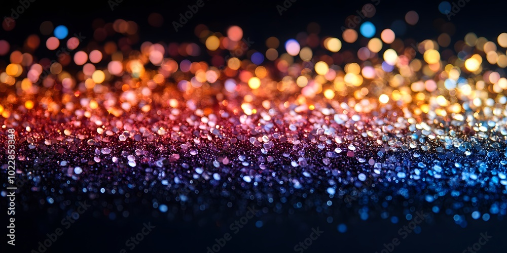 Fototapeta premium Scattered sequins on a black background create an abstraction of a starry night sky with countless sparkling dots.