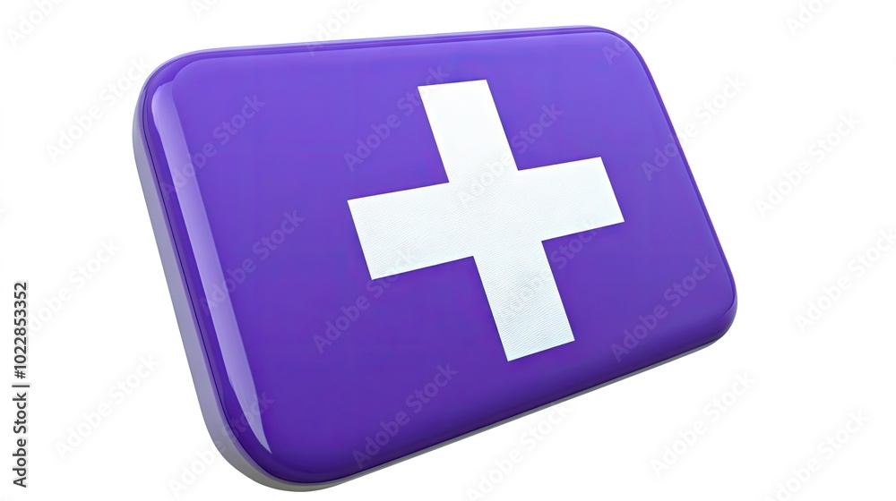 Purple first aid kit bag, neatly packed with basic medical supplies, isolated on a clean white background, promoting health awareness. Purple first aid kit bag, neatly packed with basic medical supplies, isolated on a clean white background, promoting health awareness.