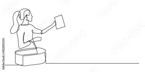 one continuous line drawing of woman shopping in supermarket.one line drawing of woman shopping for daily necessities.single line vector illustration.isolated white background
