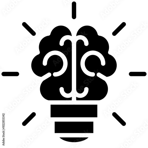 Brain Lamp Icon, Black And White Glyph Icon Symbol