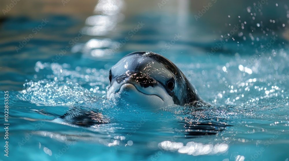 Obraz premium Dolphin Swimming in Blue Water